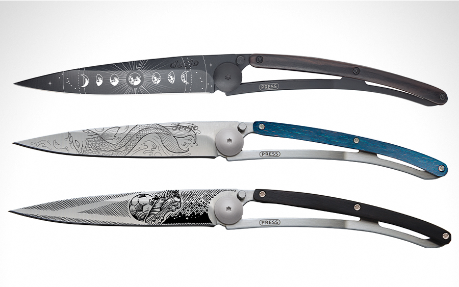Deejo knife customized with blade tattoo
